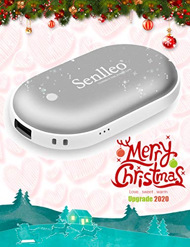 Senlleo Rechargeable Hand Warmer, 5200mAh PowerBank : Larger Capacity and Double-Sided Pocket Warmer Compatible with iPad iPhone Samsung All Android Smartphone, Winter Gift for Men Women(Silver) - Thumbnail 4