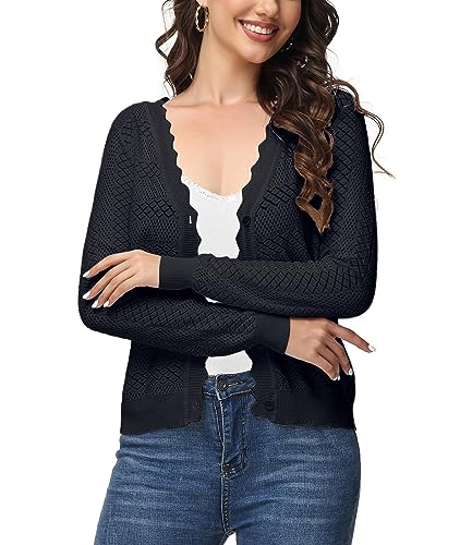 Image of Womens Cropped Cardigan Long Sleeve Button Down V Neck Sweater Open Front Lightweight Shrug for Dresses Tops