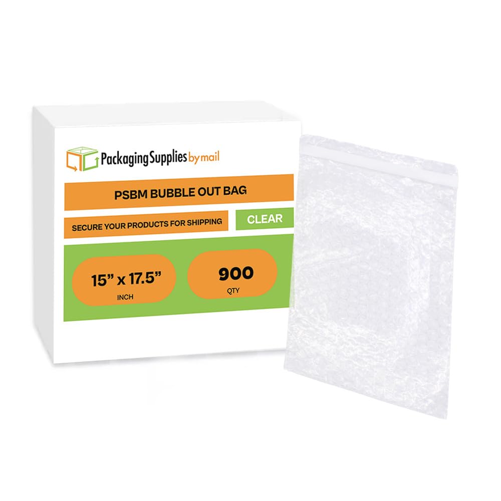 PSBM Bubble Pouches Bubble Out Bags, 15x17.5 Inch, 900 Pack, Clear, Self Seal Air Cushion Bags For Moving Protecting & Shipping Fragile Items