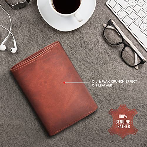 VALENCHI Leather Trifold Wallet For Men - RFID Blocking - 9 Card Slots, 2 Note Compartments & 1 ID Window - Minimalist Design, Slim Wallet - Premium, Fashionable Accessory Gifts for Men, Him3