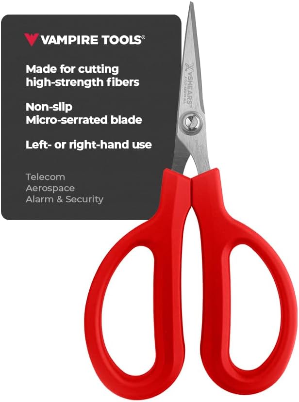 VAMPLIERS 6 1/4" Fiber Optic Kevlar Scissors Industrial Grade Carbon Steel Shears - Cuts Kevlar, Dyneema, Spectra, Vectran, Dacron, Nomex, Technora, Innegra, Carbon Fiber, Fiberglass