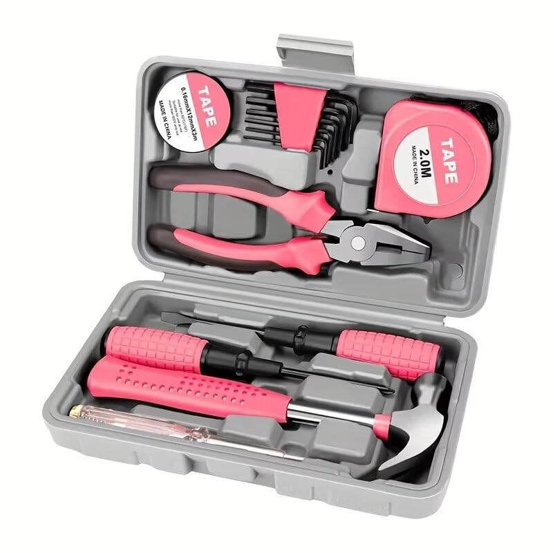Kit de herramientas manuales 13 piezas rosa y negro