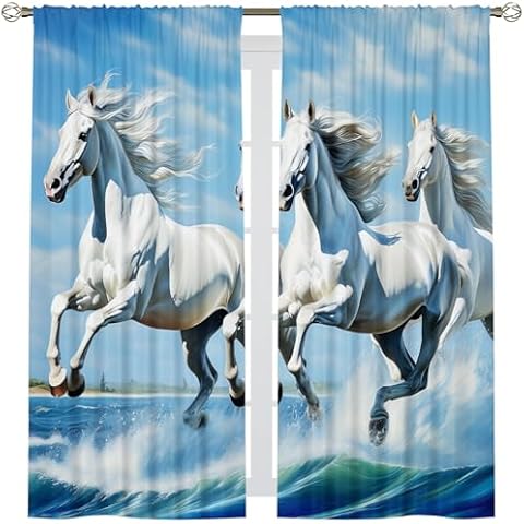 ZAMODE Blue Sky White Horse Curtains Cover