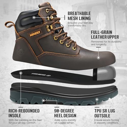 Image of NINGO Work Boots for Men, Steel Toe Waterproof Boots with Puncture Proof, Oil & Slip Resistant, Comfortable Mens Construction Boot with EH Protection, Leather Shoes for Industrial