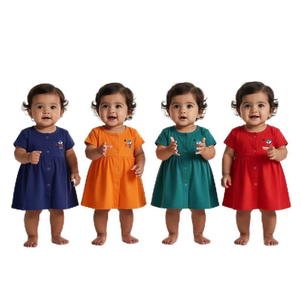 KIDEEZGUILD…… Baby Kids Girls Infant Cotton Front/Shoulder Open Full Half Cut Sleeves Frock Dress Combo Set Pack of 4