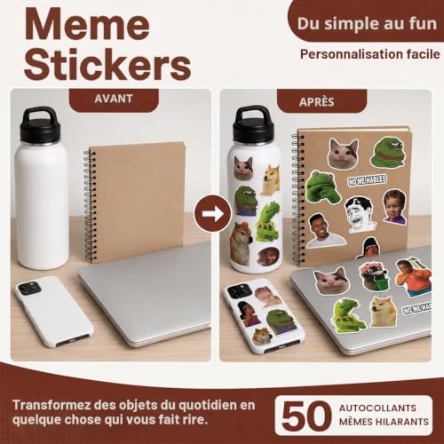 KAFZEL 50 Pièces Stickers Meme Autocollants, Funny Meme Autocollants Étanche Drôle Emoticônes Stickers Decals pour Ordinateur Portable pour Livre Ordinateur Bouteille Scrapbooking Bagages – vue 3