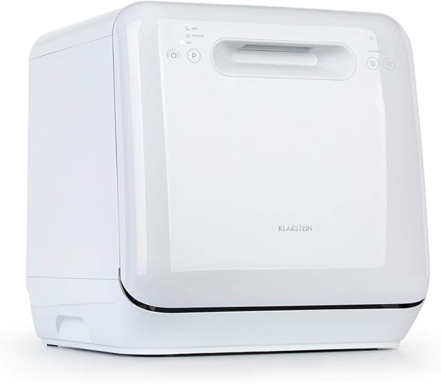 Klarstein Aquatica Table Top Dishwasher - Mini Dishwasher, Countertop Dishwasher, 125 kWh/year, 2 Place Settings, Installation-Free, 3 Programmes, Touch Control, Water Consumption: 5 L - White