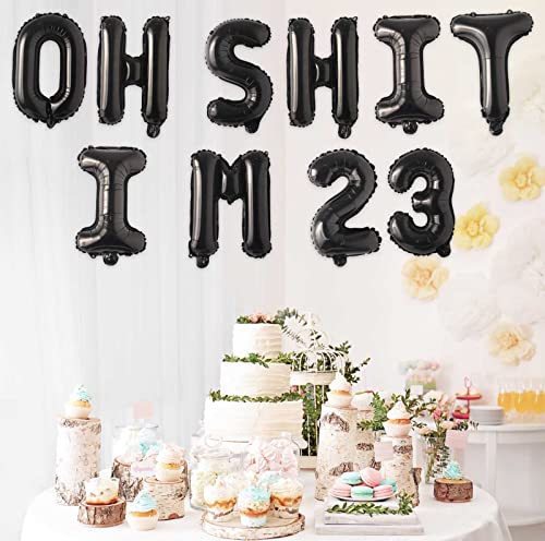 Image of Oh I'm 23! Latex Balloons 16 Inch Black Hallo Twenty Three Cheers to 23 Years Old Theme Decor for Man Woman Happy 23th Birthday Party Photo Studio Prop Flag Decorations Favors Supplies