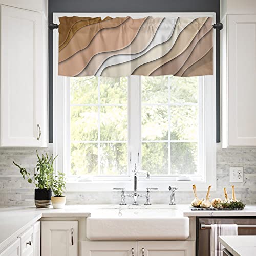 Valance Light Filtering Valance Curtains Small Short Kitchen Valances For Windows, Modern Abstract Texture Geometric Gradient Brown Curtain Valance For Living Room Bathroom Laundry Room, 54X18 Inch #TOP1