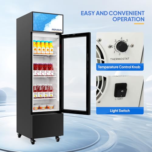 Image of ROVSUN 6 Cu.Ft Commercial Beverage Refrigerator ETL NSF, Slim Merchandiser Display Refrigerator Beverage Cooler Glass Door Fridge with Adjustable Shelves & LED Light for Bar Restaurant Cafe