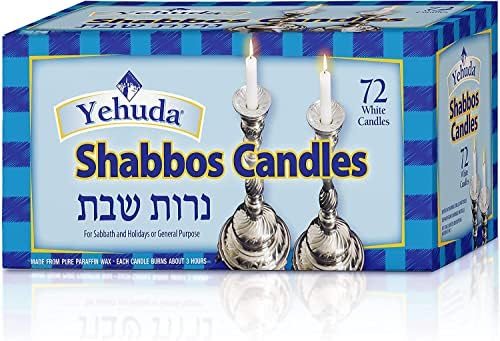 Yehuda 3 Hour White Shabbos Candles (72 Count) Traditional Shabbat Candles, Dinner Table Candles, Household Candles