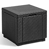 Allibert Jardin Mesa Cubo de imitación ratán Trenzado con Almacenamiento de 60 L, 42 x 42 x 39 cm, Color Grafito