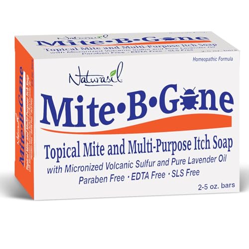 Image of Mite Treatment for Humans, Sulfur Soap by Mite-B-Gone - 2 Pack, 5 oz Bars | Mite Bites, Itching, Redness & Irritation | 10% Sulfur, Tea Tree Oil & Thuja | Face & Full-Body Care for Adults & Children