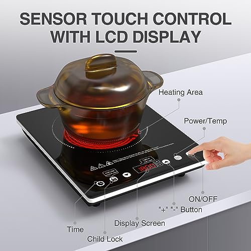 Electric Cooktop 12 Inch,Single Burner Plug in Portable 110V Electric