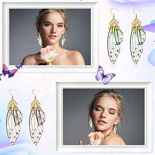 Fumete 10 Pairs Butterfly Wing Drop Dangle Earrings Butterfly Wing Hook Simulation Drop Earrings4