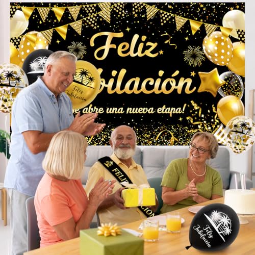 Miniatura 6 de Decoracion Jubilacion, Pancarta Jubilación, Feliz Jubilación Guirnalda Banderín, Globos Jubilacion Oro Negro Photocall Jubilación