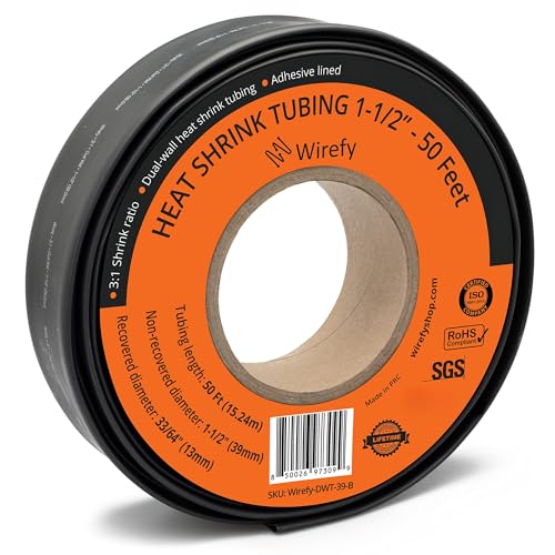 Wirefy 1-1/2" Heat Shrink Tubing, 3:1, Adhesive Lined, Black, 50 ft