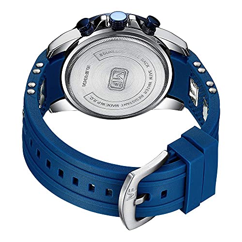 Image of MF MINI FOCUS Men Watch, Chronograph Waterproof Sport Analog Quartz Watches Blue Silicon Strap Fashion Wristwatch for Men