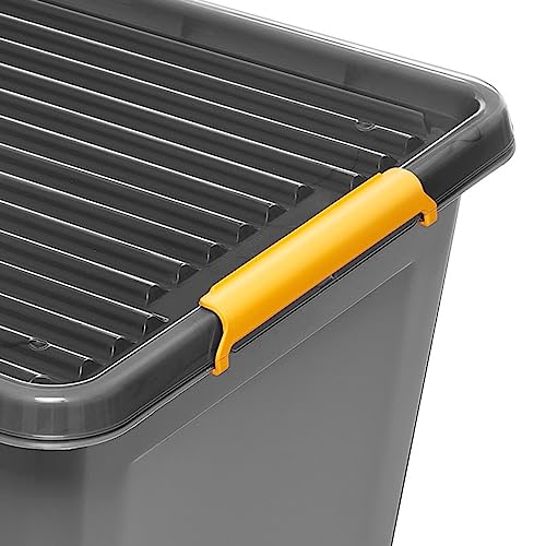 Kreher Aufbewahrungsbox mit Deckel und Rollen (60 L) - Plastikbox mit Deckel, Ordnungsboxen, Kunststoffbox mit Deckel, Aufbewahrungsbehälter ist Nässe-geschützt und in robuster Ausführung!