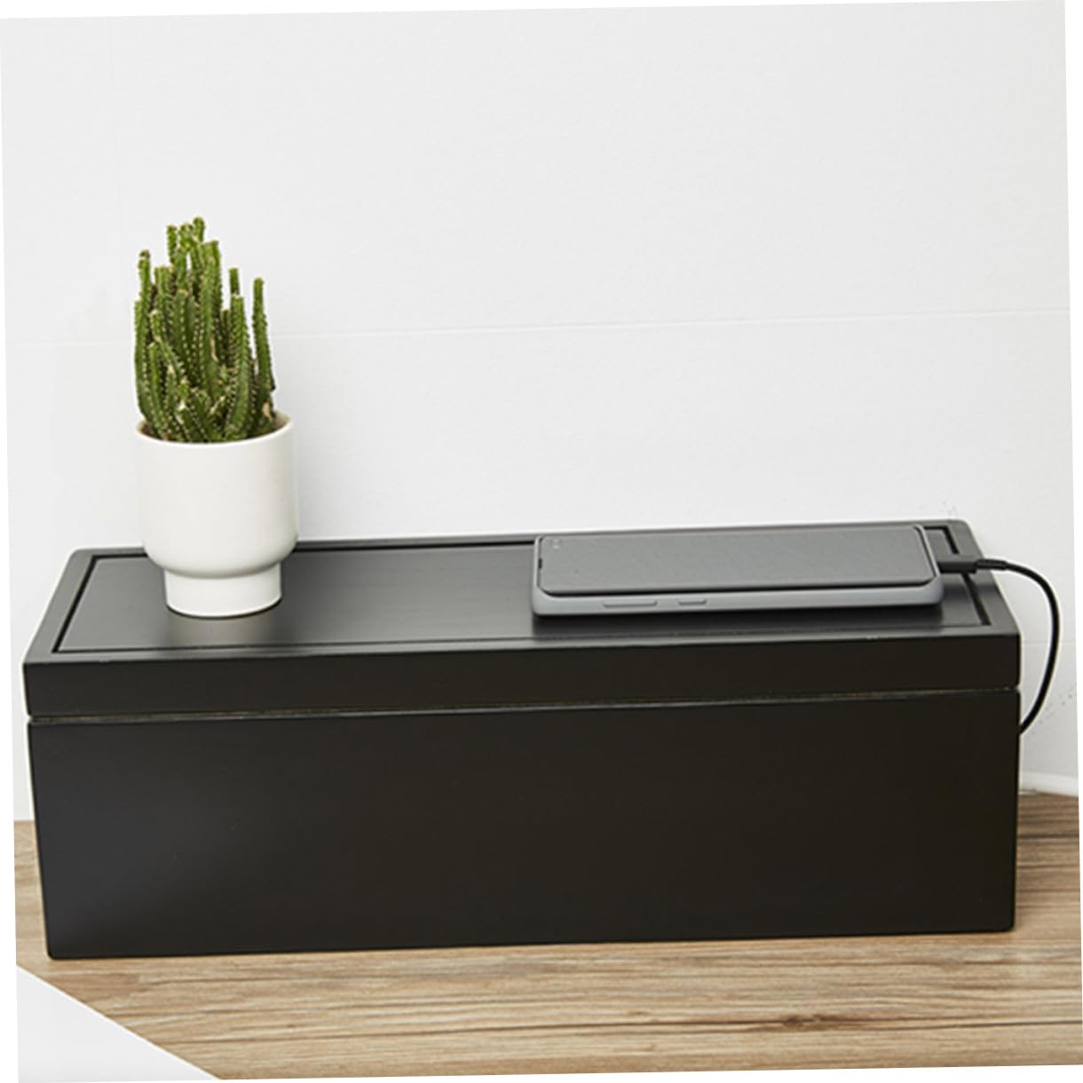 Caja de Enchufes de Madera Negra Grande para Organización