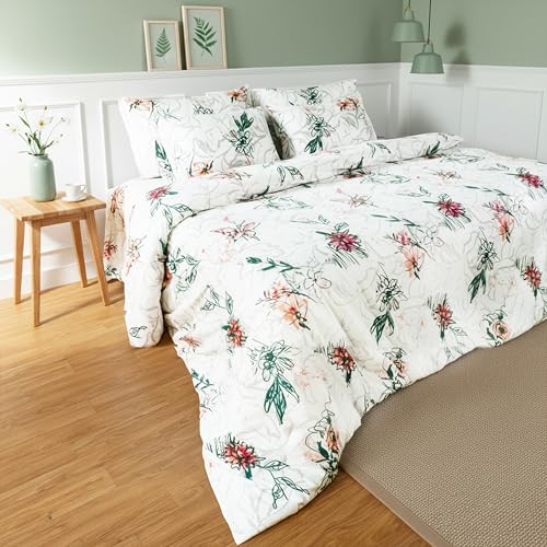 Image of Premium 100% Cotton King Size Bedsheet Set (1 Flat Sheet & 2 Pillow Cases)| 200 TC | Vibrant Prints | Soft, Breathable & Durable Fabric |Snow Blossom