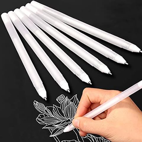 White Gel Pens Set 6 Pieces, 0.8mm Fine Tip Point Sketching Pen Highlight Line Drawing Pens, Art Design Supplies Ink Pens for Back to School Artists Black Paper llustration Adult Kids Book Coloring Cover