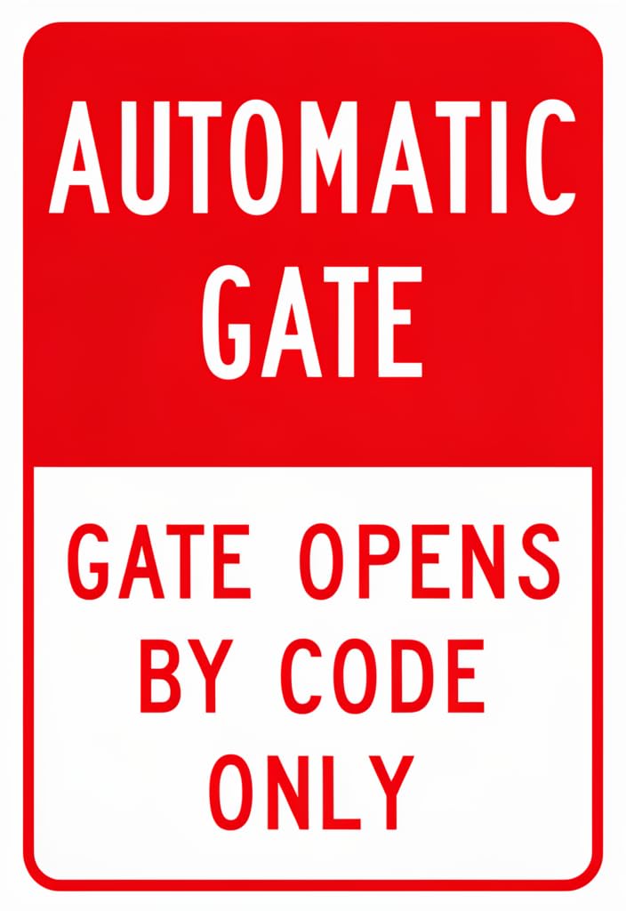 peiyeety Automatic Gate Tin Sign 12x8 Inch Metal Warning Plaque – Gate Opens By Code Only Red & White Reflective-Style Notice Sign for Driveway, Fence, Home, Ranch, Business Entrance
