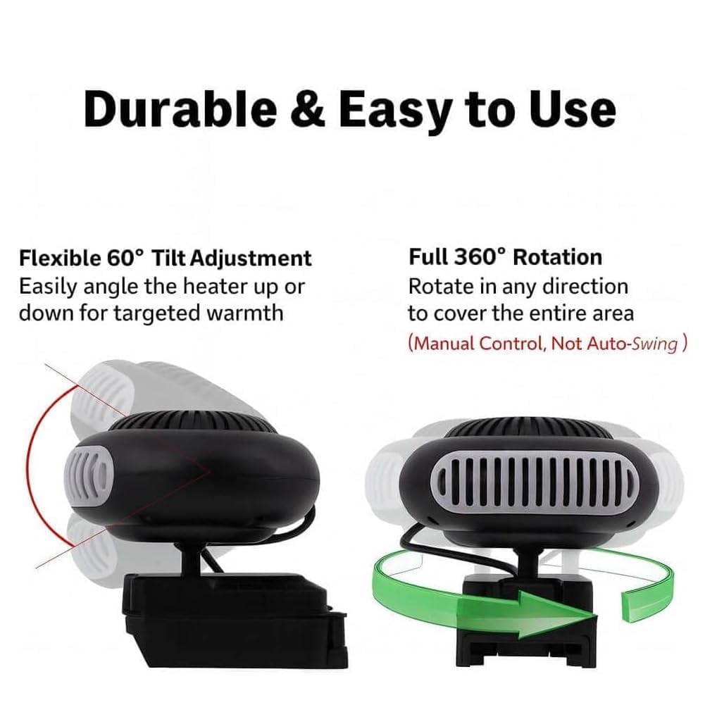 Chauffage a Batterie,Petit Chauffage De Voiture 170 W,,Désembueur De Vitres De Voiture Sans Fil Avec Piles, Pour Camping-Car, Tente, Voiture, Tricycle électrique, Bureau (1*battery, One Size)