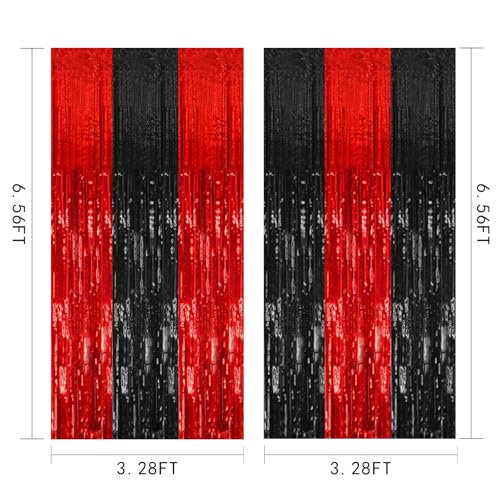 Image of 5 Pack Black and Red Backdrop Party Decorations Tinsel Curtain Halloween Party Streamer Foil Fringe Birthday Decorations Photo Booth Fancy Ball Christmas New Year Graduation Party Decor Decor