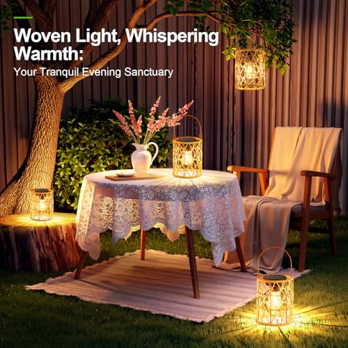 KOOPER Solar Lantern Outdoor Lights, 2 Pack Bright Hanging Solar Lanterns Outdoor Waterproof with Handle, Decoration Rattan Lanterns for Outside Hanging Garden Patio Yard Porch Trees Lawn Pathway Gift - image 7