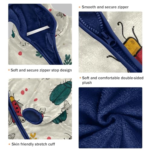 Bugs Pattern with Leaves Toddler Fleece Jacket Girl Boys Hooded Fleece Jacket Coat Warm Outwear Zip-up 3-10T3