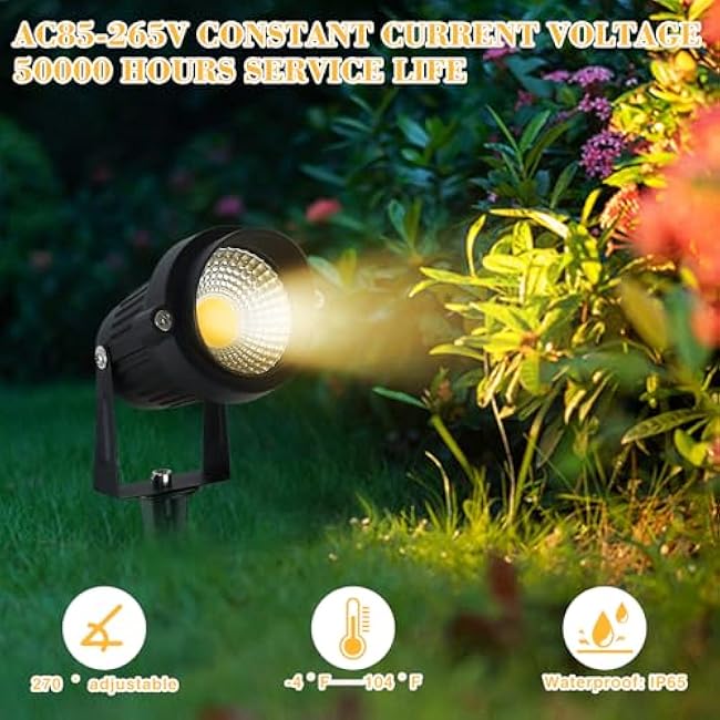 Landscape Lighting, 5W Spotlight Outdoor, 3000K Warm White LED Outdoor Spot Lights for Yard, IP65 Waterproof Outdoor Lighting, Garden Lights for Outside with Aluminum Case, 2 Pack
