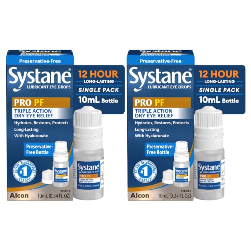 Image of Systane PRO PF Lubricating Eye Drops for Dry Eyes, 10 mL, Preservative Free with Hyaluronate, Triple-Action Formula to Hydrate, Restore & Protect, Multi-Dose Bottle (Pack of 2)