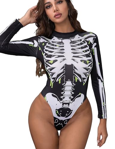 ST.Manrdy Womens Skeleton Costume Adult Women Halloween Bodysuit Up Party Role Playing Cosplay(S)