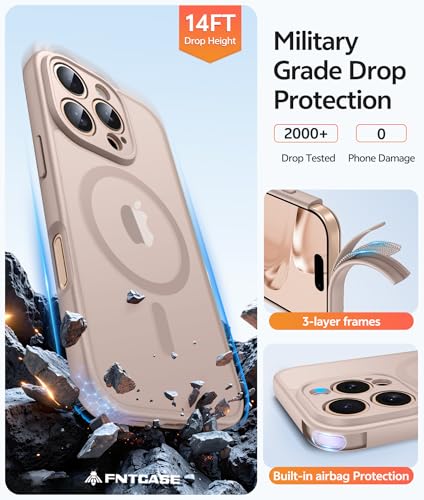 Image of FNTCASE for iPhone 16 Pro Case: [Compatible with Magsafe] Translucent Matte Cases with [Full Camera Protection] [Screen Protector] Military Grade Shockproof Protective Phone Cover - Desert Gold