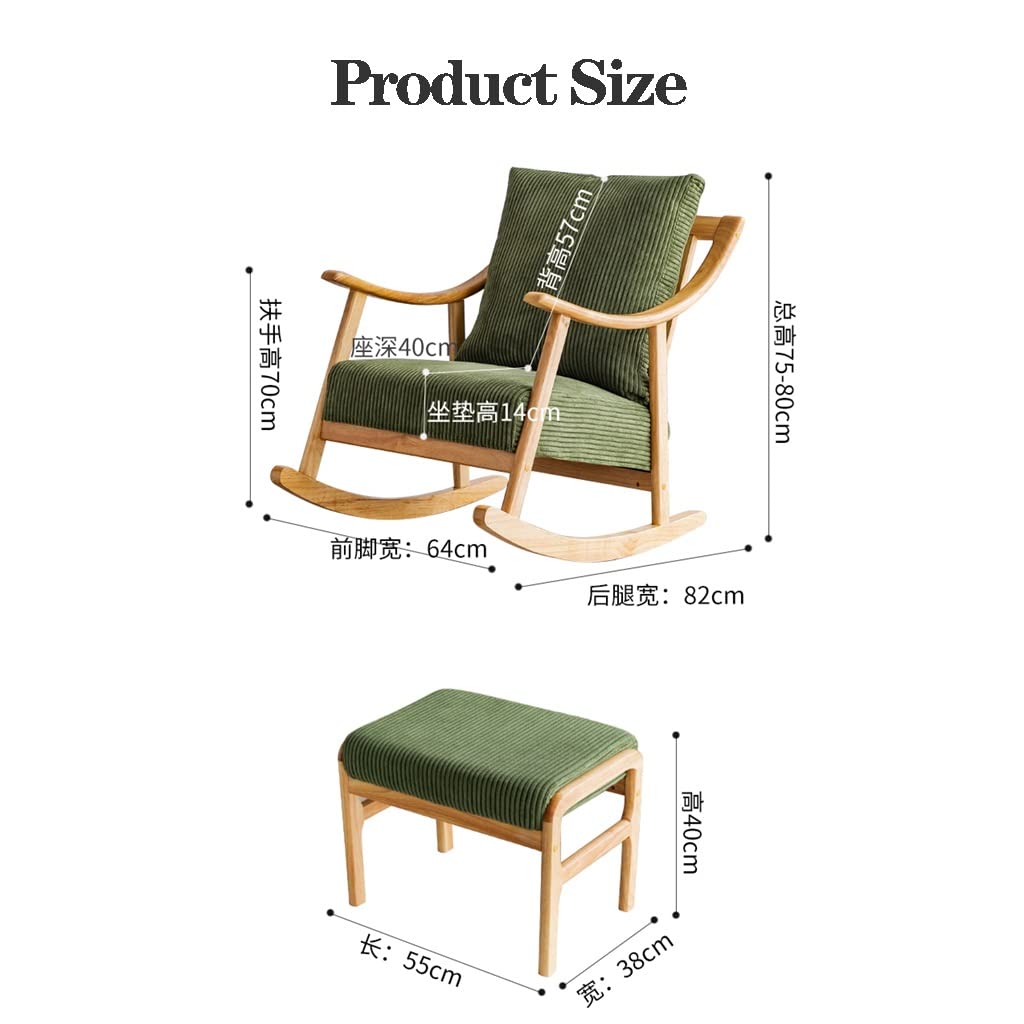 Mecedora de Madera con Planeador, Mecedora de Lactancia, sillón tapizado de Tela Moderno de Mediados de Siglo con otomana y cojín Acolchado Grueso para Sala de Estar(Blanco-Sin otomana