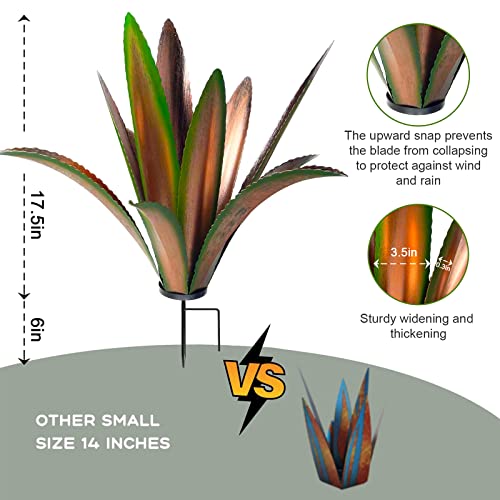 Image of TOMBABY Enlarge Thickened Wind Resistant Metal Agave Garden Art Metal Plant Country Garden Sculpture Statue Outdoor Decoration Agave Metal Plant Courtyard Lawn Ornament Gift (2, 12 Leaves Green)