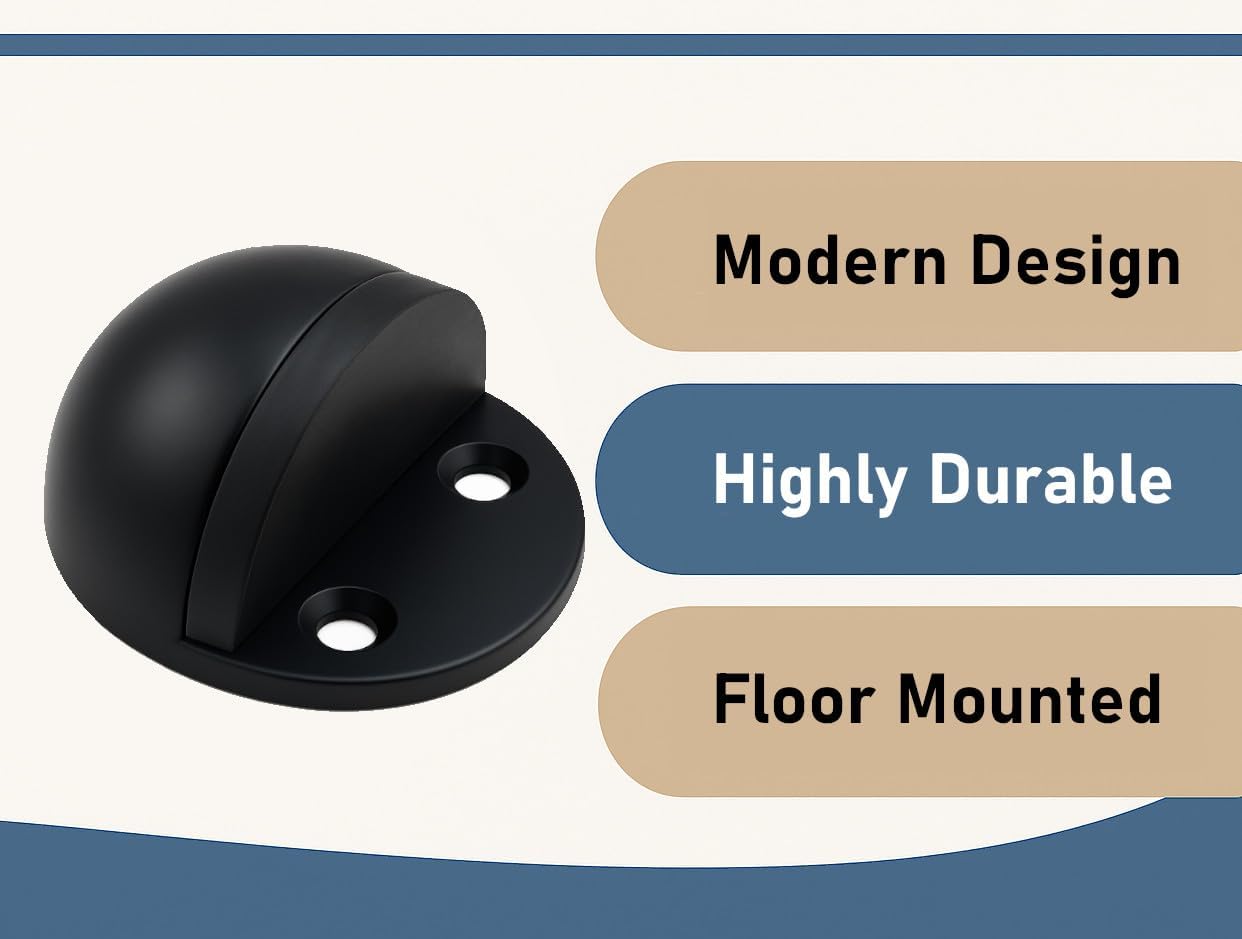 ANGSTROM Half Dome Door Stop – Heavy Duty Floor Mount Door Stopper, Modern Low-Profile Design for Home & Office, Matte Black (8-Pack)