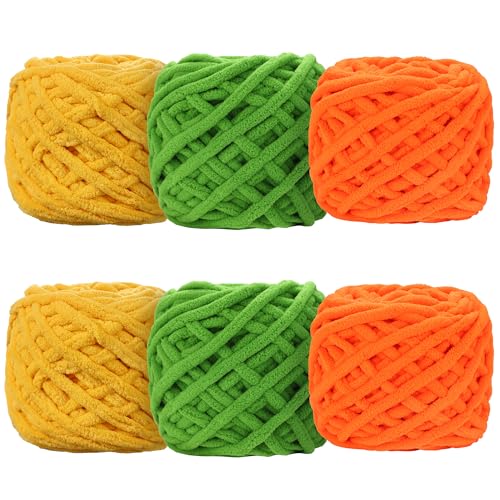 Image of 6 Pack Plush Chenille Chunky Yarn for Crocheting 100g(54.6yd) - Bulky Thick Fluffy Yarn for Knitting- Soft Velvet for Baby, Blanket Knitting Blanket Yarns- Amigurumi Yarns (B)