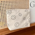 Cosmetic Bags for Women - Corduroy Cosmetic Bag Aesthetic Women Handbags Purses Smile Dots Makeup Organizer Storage Makeup Bag Girls Case Bags (A-Beige) - Image 5