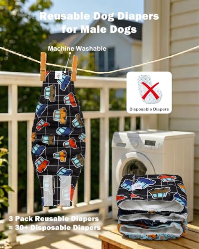 Image of CuteBone Dog Diapers Male Belly Bands 3 Pack for Male Dogs Reusable Puppy Wraps
