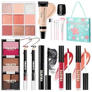 YBUETE Make-up-Set für Teenager, Mädchen, Frauen – Tragbares Reise-Kosmetik-Set für Anfänger und Profis mit Foundation-Lidschatten-Palette, Lippenstift, Eyeliner, Mascara