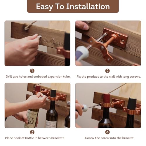 Lily's Home Bar Wall Mount Single Wine Bottle Display Holder, Industrial Design with Mounting Hardware, Works with Wine or Liquor Bottles, Silver Finish (4-1/2” x 1-3/8” x 2-3/4” Set of 4) - Thumbnail 5