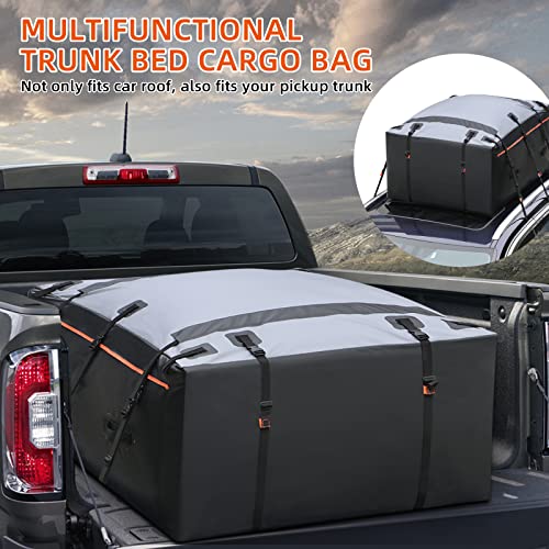 Rooftop Cargo Carrier Bag 20 Cubic feet 100% Waterproof， Heavy Duty Car Roof Bag for All Vehicle with/Without Racks，Roof Rack Cargo Carrier Anti-Slip Mat，6 Door Hooks,4 Truck Hooks & Luggage Lock,