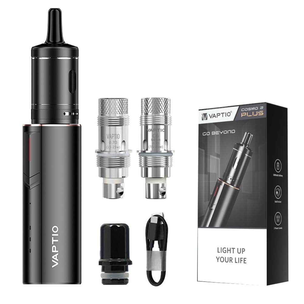 VAPTIO Cosmo 2 Plus Kit Cigarette lectronique 3000mAh 35W Kit de dmarrage  Vape Pen 35W avec 2pcs Cosmo Coil 0.7ohm(C6) / 1.0ohm(C5),Sans E liquide  Sans Nicotine (noir) : Amazon.fr: High-Tech