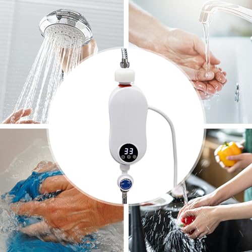 Caihaoa 110V Instant Electric Water Heater Shower, 3500W Mini Electric Instant Water Heater Faucet, Kitchen Household Electrical Instant Water Heater With Shower Head Whiter thumb #1