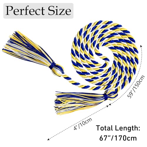 Image of Graduation Honor Cords Royal Blue Gold and White Honor Cords with Tassels for Graduation Students