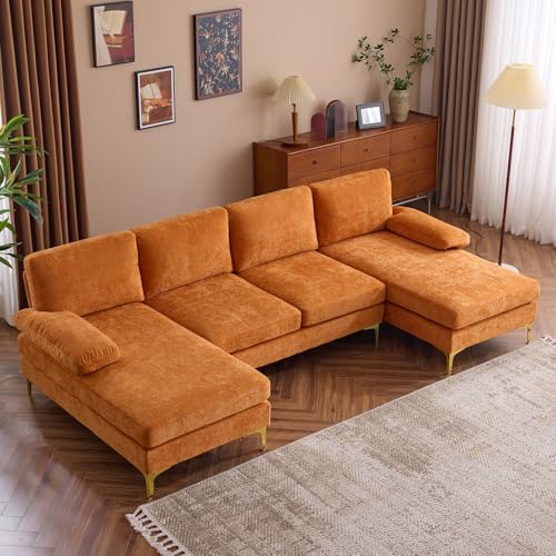 Karl home 110" Sectional Sofa U-Shaped 4-Seat Couch, Orange