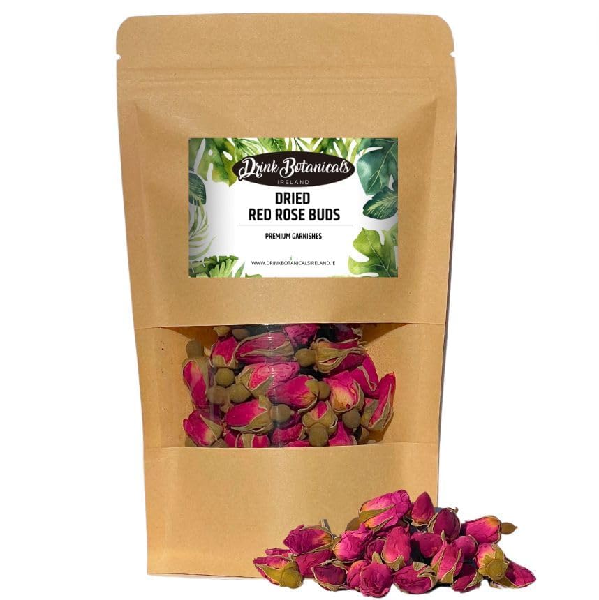Dried Red Rose Buds | 100+ Rose Buds | 100% Natural & Edible | Non GMO | Dry Roses Soap Making & Tea, Cocktail Garnishes Flowers, Decorations, Confetti | 40 Grams | 1.41 Oz | Drink Botanicals