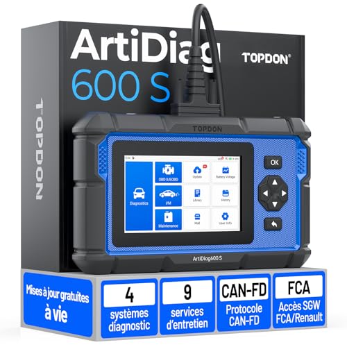 TOPDON ArtiDiag600S Valise Diagnostic Auto OBD2, Outil Diagnostic Voiture pour 4 Systèmes, 9...